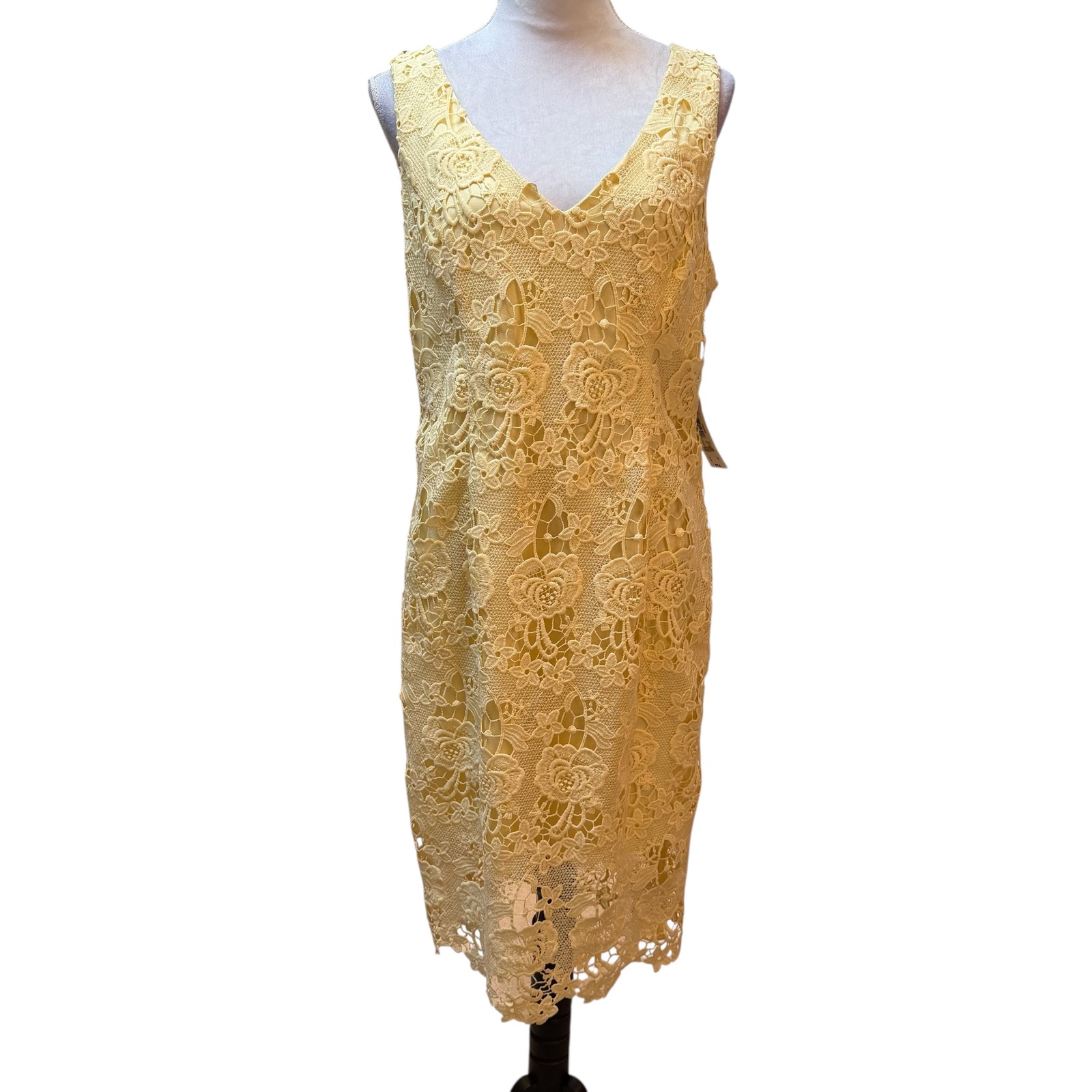 Nwt Premier Amour Yellow Floral Lace Midi Dress Corset Back Butterfly Size 16